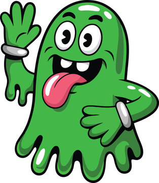 Friendly green slime monster character vector illustration