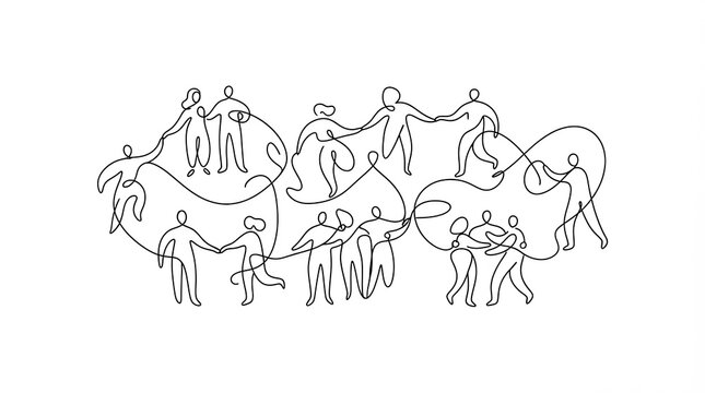 Group of people interconnected by a single continuous line with community connection together interconnected teamwork
