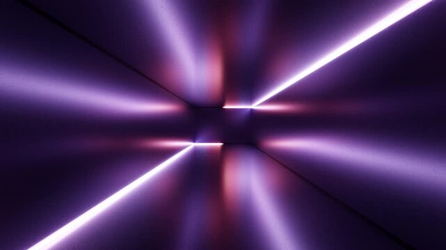 Endless corridor with neon lines tending up and moving forward a concrete corridor illuminated with blue neon lights. Futuristic abstract colorful background in bright neon blue colors. 3d animation