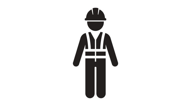 Professional industrial worker vector illustration showing a construction person wearing a safety helmet and reflective vest