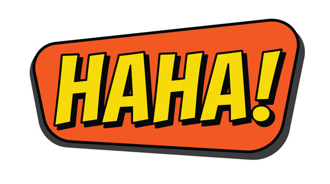 Comic book style haha sound effect vector graphic design with bold orange yellow text typography element