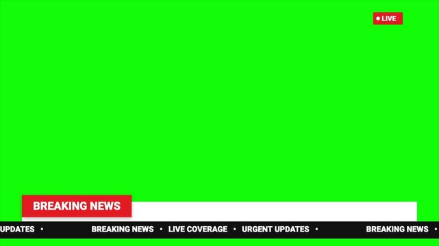 Breaking News Lower Third Banner Animation Green Screen Broadcast Overlay Background  for live streams, news videos, and TV broadcast 4k video