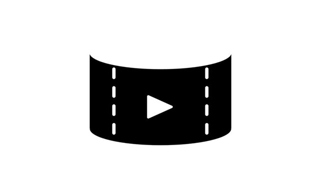 A black and white video play button icon shaped like a curved filmstrip banner, indicating a clickable video tutorial or media guide content piece