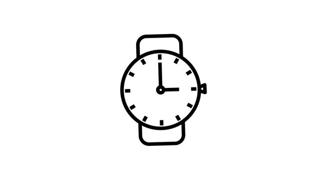 Minimalist Watch Line Icon Animated Black and White Timepiece Graphic Symbol.