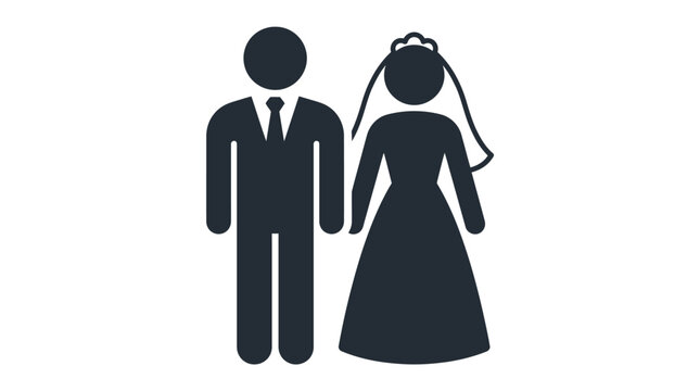 Minimalist vector illustration of bride and groom standing together as a couple for wedding ceremony design