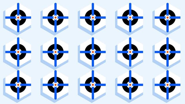 A grid pattern of blue hexagon target icons repeated across several rows, representing multiple location points, coverage areas, or network mapping
