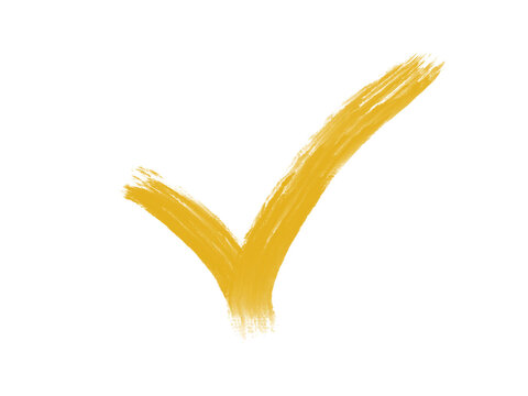 Yellow right tick check mark sign hand drawn checkmark transparent background