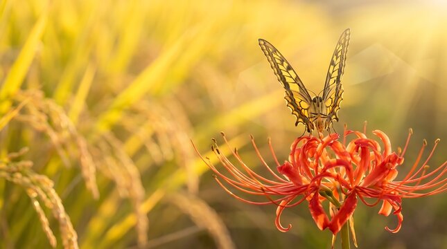 Swallowtail Butterfly on Red Spider Lily at Japan Autumnal Equinox