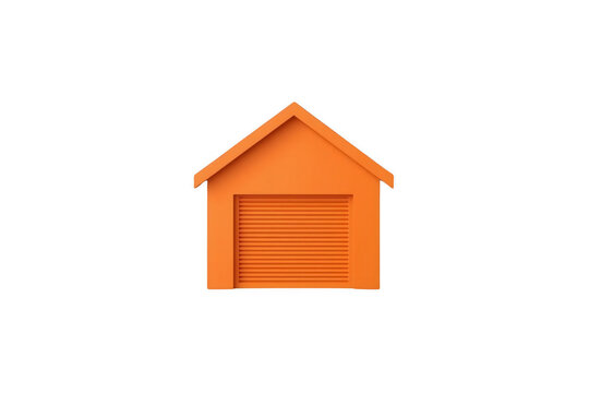 Orange Garage Building with Roll Up Door Isolated