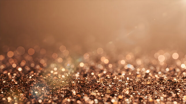 Abstract golden background with sparkling glitter particles and soft bokeh light effects