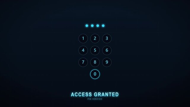Login PIN Keypad Access Cyan Alpha Channel Transparent Background Security 4K