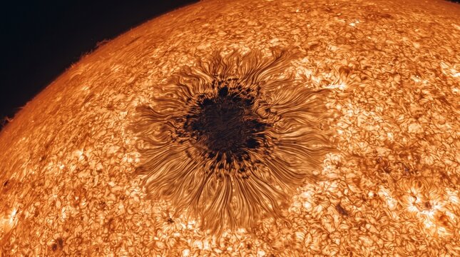 Captivating close-up view of the sun's surface, revealing intricate details of a coronal hole