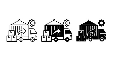 Fototapeta premium Delivery Truck Icons Set, Shipping Container Logistics, Freight Transport Vector Graphics