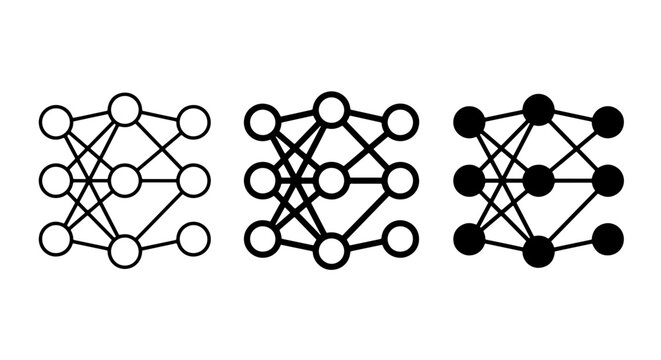 Neural Network Icons, Artificial Intelligence Nodes, Machine Learning Connections, Abstract Data Structure