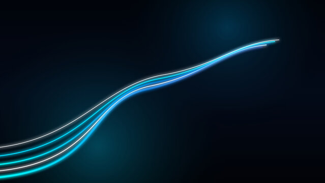 Dynamic luminous energy trails creating a futuristic data flow on a sleek dark background, symbolizing rapid digital advancement, connectivity, and the essence of emerging technological pathways