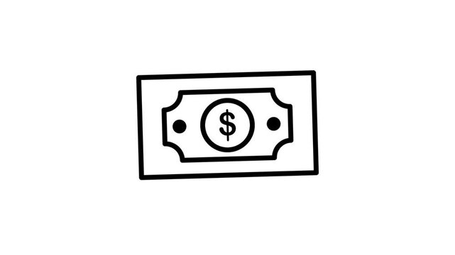 Animated dollar bill icon line art cash money concept on white background.