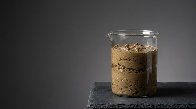 Layers of soil sample and small stones inside a clear glass beaker global warming