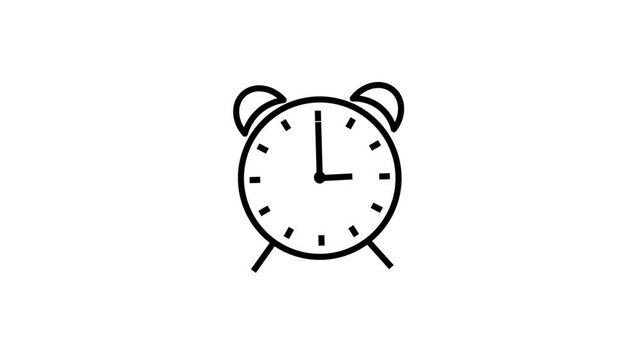 Minimalist Line Art Alarm Clock Icon Vector Animation White Background.