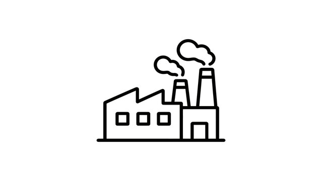 Industrial factory building with smoke icon black vector on transparent.