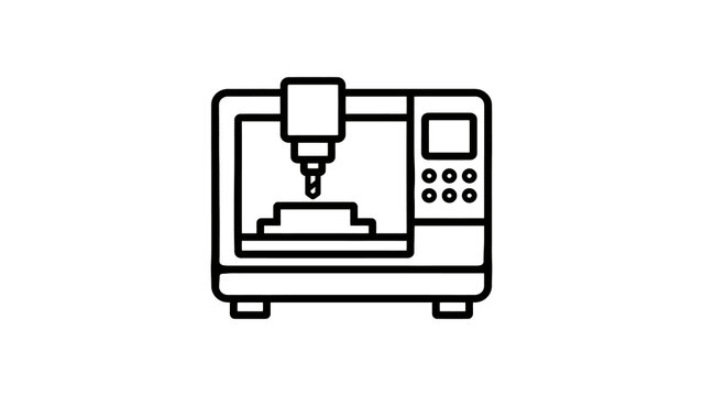 Industrial milling machine icon with black outline for CNC manufacture.
