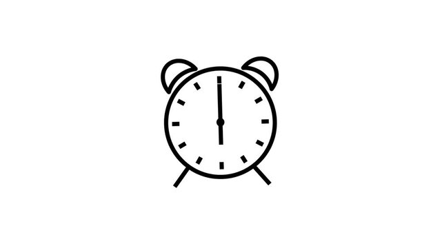 Hand Drawn Line Art Icon Animation of Classic Twin Bell Alarm Clock.