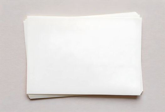 Minimalist mockup, blank paper stack for branding and corporate identity design, empty white card template on textured beige background for copy space