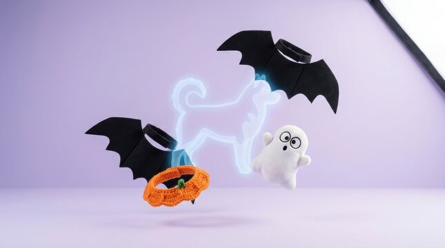 Halloween pet accessories including bat wings ghost and pumpkin collar levitate dog costume