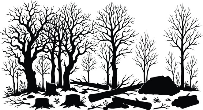 Dead Forest Trees Stumps Fallen Logs and Branches Silhouette Collection