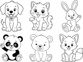 Collection of cute baby animals for coloring page with bear cub © Rakibrj4447