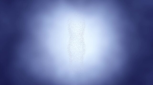 Abstract glowing particle pillar rotating in center on blue gradient background loop