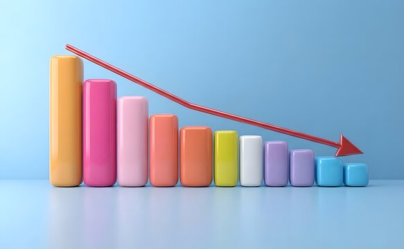 A dwnward arrow on clorful bars isolated