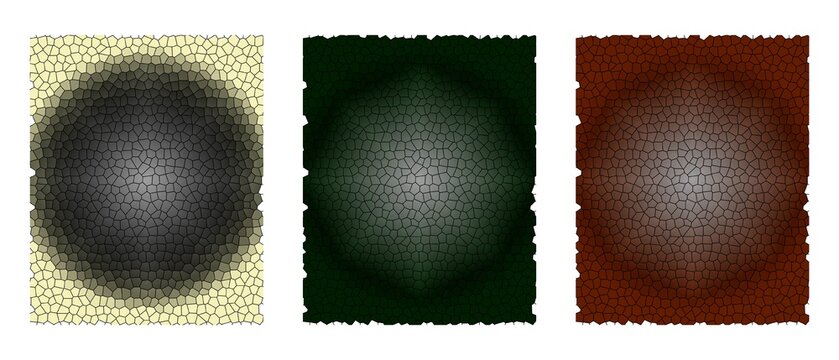 Three abstract mosaic panels with gradient circles
