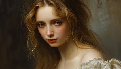Fototapeta premium A portrait of beautiful sad gilr isolated on dark background