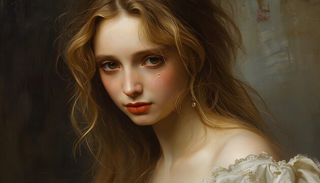 A portrait of beautiful sad gilr isolated on dark background