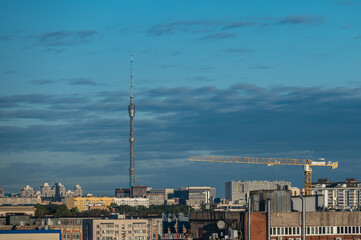 Obraz premium Aerial view of the Ostankino Tower. Moscow cityscape.