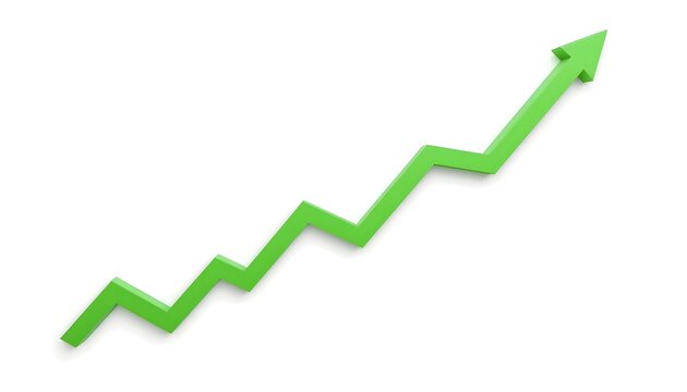 A green upward trending arrow on white