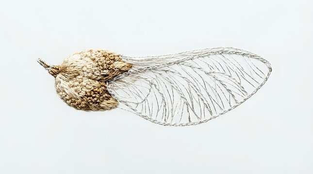 Winged seed pod with textured brown body and delicate transparent wing structure