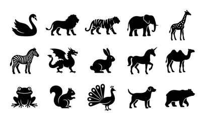 Fototapeta premium Carousel animal UI elements with swan, lion and elephant for presentation design in silhouette style