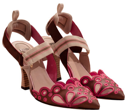 Fendi Colibri women&rsquo;s slingback sandals with a floral pattern and two-tone elasticated straps that wrap around the foot.Milan - Italy,14 September 2026