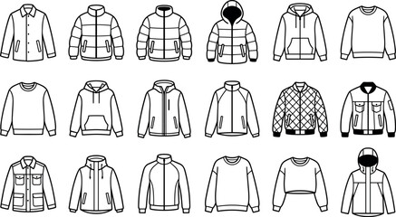 Jacket hoodie outerwear icon set for winter fashion apparel shopping retail store conceptJacket hoodie outerwear icon set for winter fashion apparel shopping retail store concept © AFIZUL
