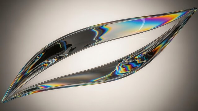 Two sleek, curved objects displaying vibrant iridescent light patterns against a soft background.