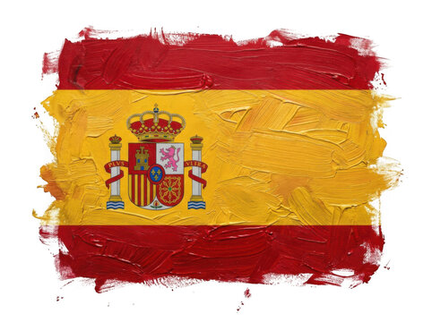 National flag of spain painted with oil paint on canvas isolated on transparent background