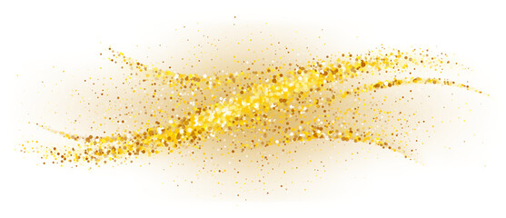 Obraz premium Golden sparkling decoration. Magical dust wave on transparent background. Gold glitter abstract wave. Luxury festive decoration for any holidays