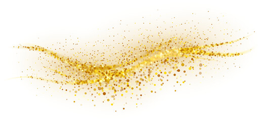 Obraz premium Golden sparkling decoration. Magical dust wave on transparent background. Gold glitter abstract wave. Luxury festive decoration for any holidays
