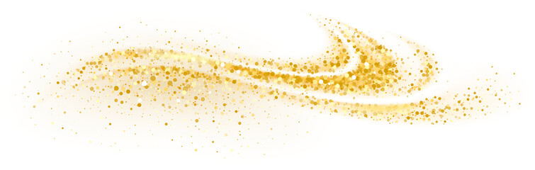 Obraz premium Golden sparkling decoration. Magical dust wave on transparent background. Gold glitter abstract wave. Luxury festive decoration for any holidays