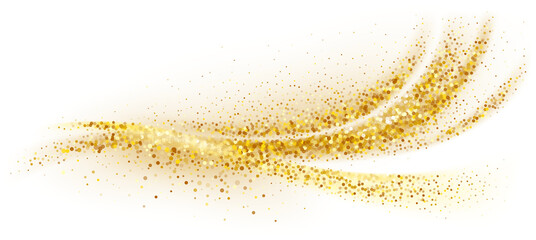 Obraz premium Golden sparkling decoration. Magical dust wave on transparent background. Gold glitter abstract wave. Luxury festive decoration for any holidays