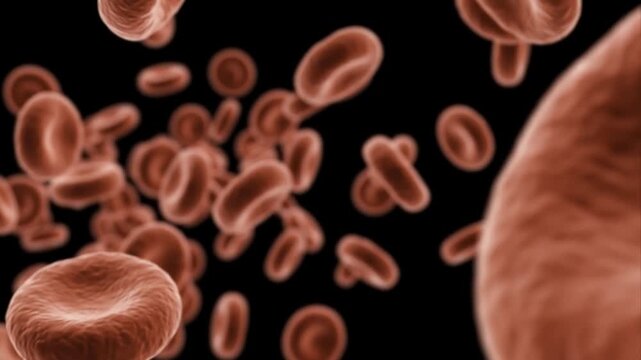 Microscopic 3D Animation of Red Blood Cells Flowing Through the Circulatory System on Black Background