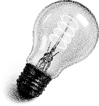 Halftone stipple dotted retro grunge transparent light bulb concept in trendy abstract design