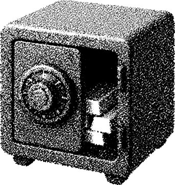 Retro grunge halftone safe with dotted stipple design in transparent punky style