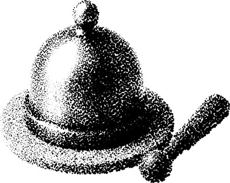 Retro halftone bell with handle in stipple and dotted transparent grunge style